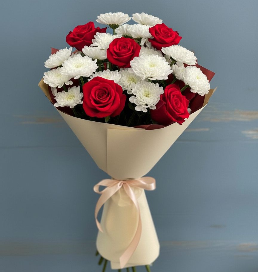 Букет цветов из: Розы и Хризантемы в Жуков