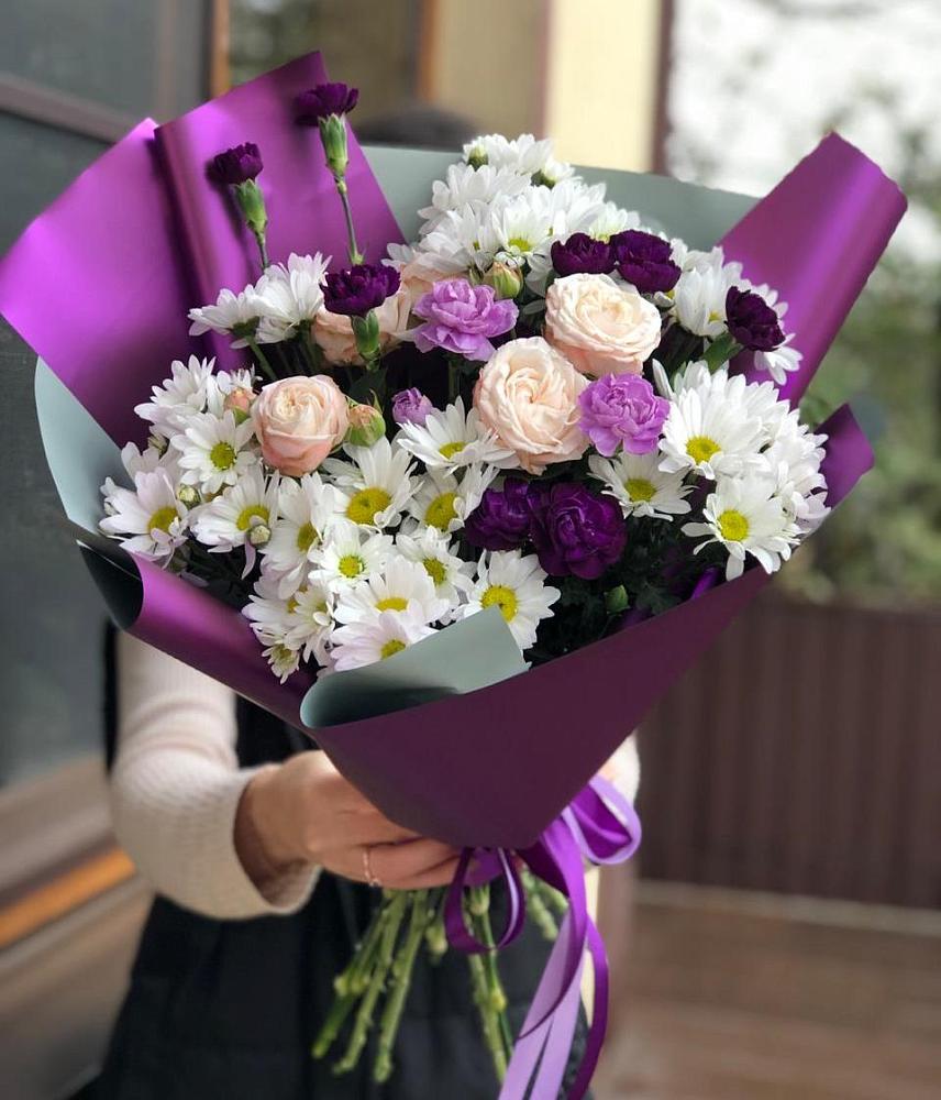 Букет цветов из: Хризантемы, Гвоздики и Розы в Жуков