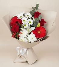 Букет цветов из:  Розы, Хризантемы, Герберы и Лилии в Жуков