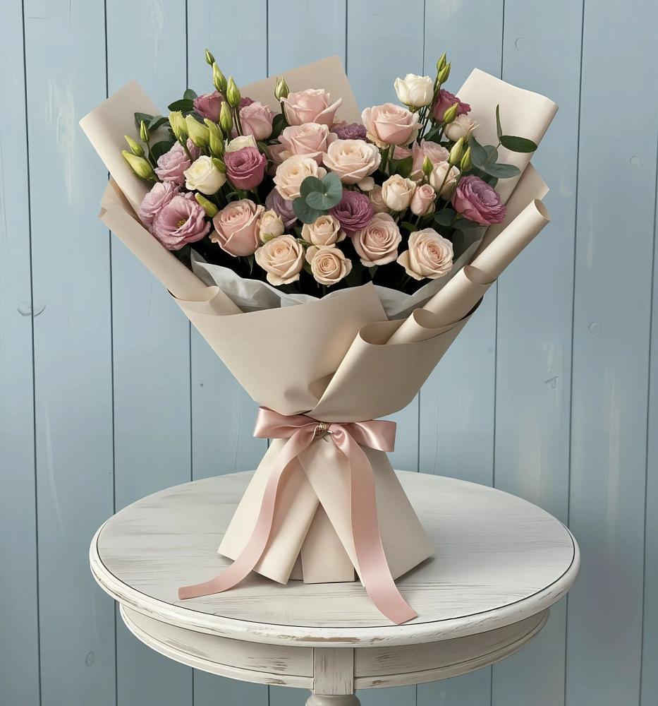 Букет цветов из: Розы и Лизиантусы в Жуков