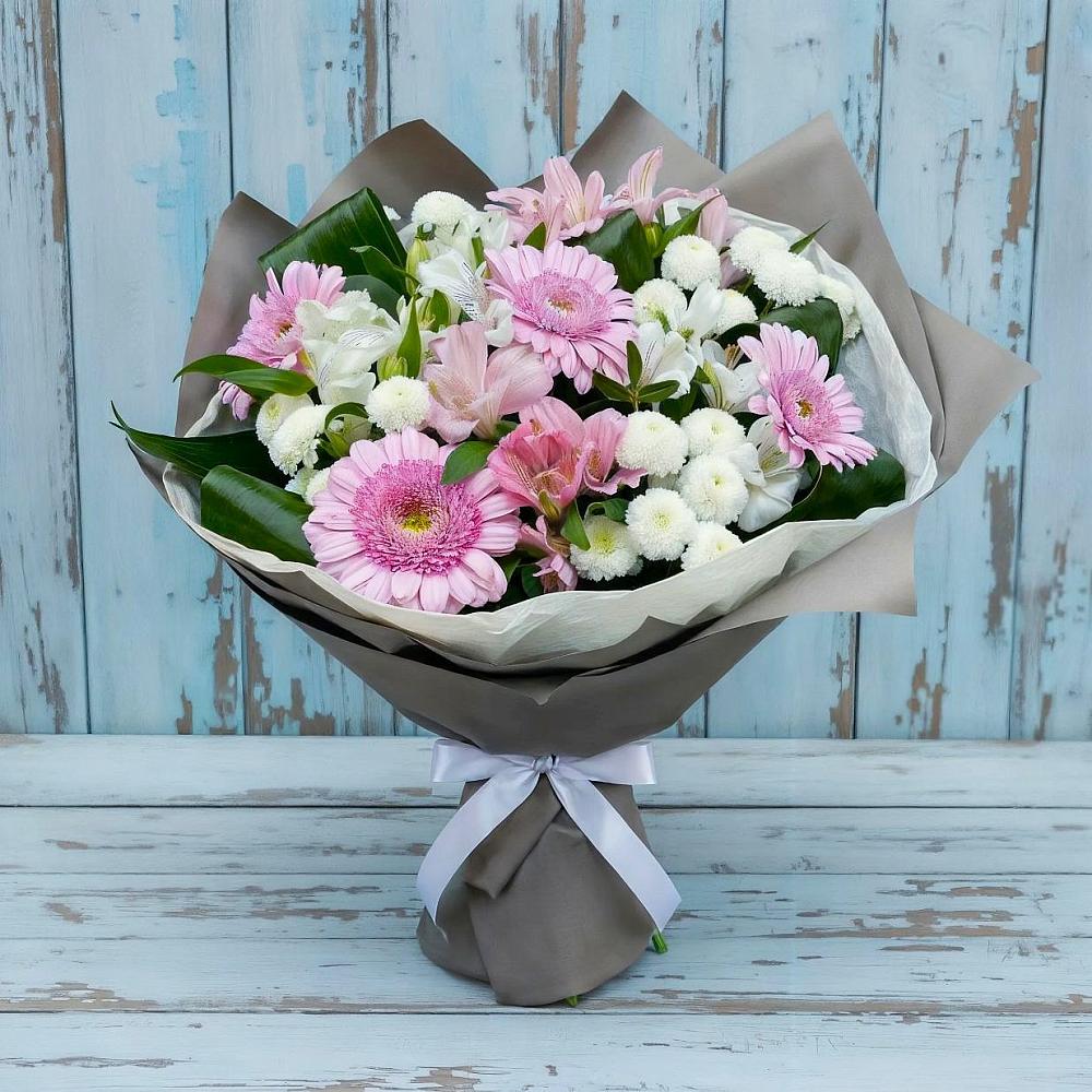 Букет цветов из: Герберы, Альстромерии и Хризантемы в Жуков