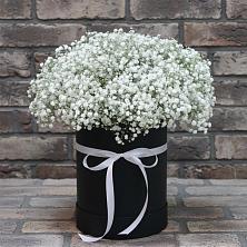 Цветочная композиция из Гипсофила в шляпной коробке в Жуков
