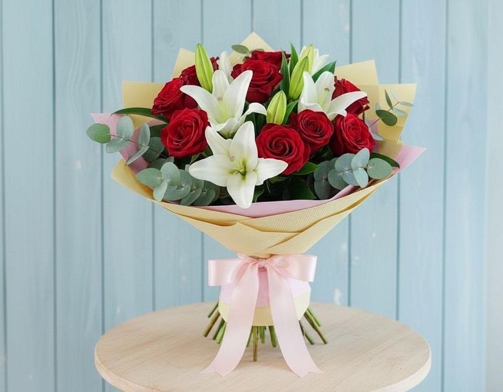 Букет цветов из: Лилии и Розы в Жуков